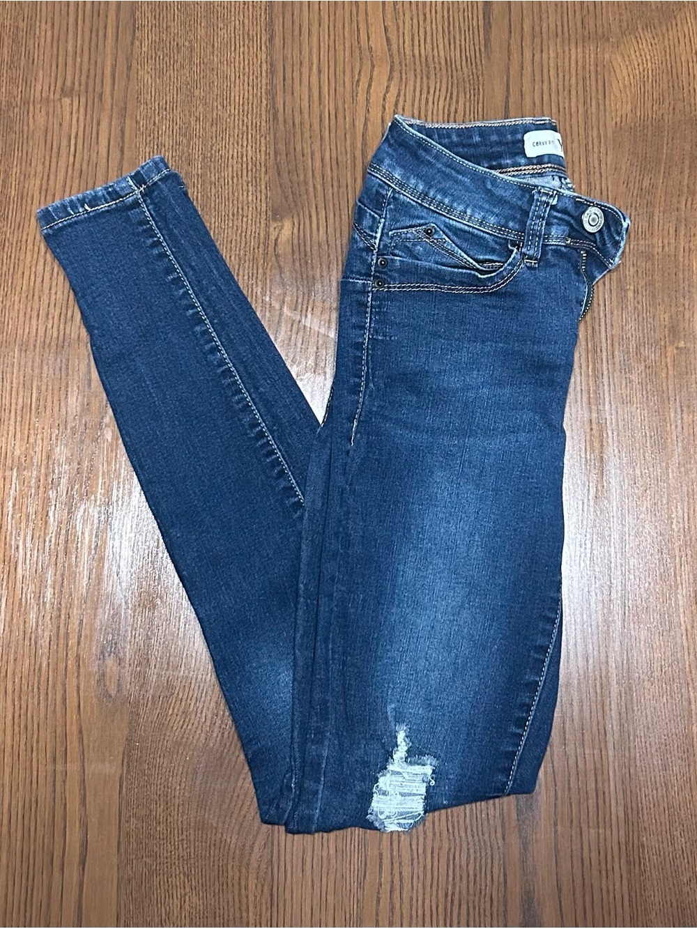YMI Women's Dark Blue Distressed Skinny Jeans